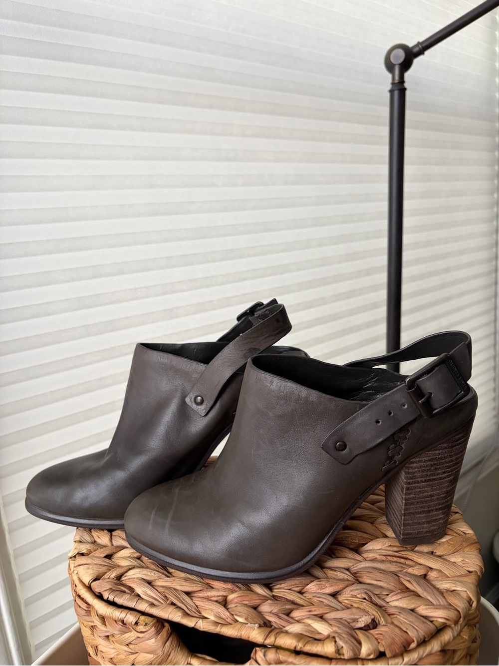 Vince Camuto Dark Brown Leather Slingback Block Heel Ankle Boots